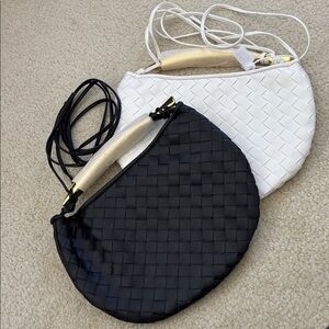 Elegant White or Black Woven Handbag Crossbody Top Handle Sardine